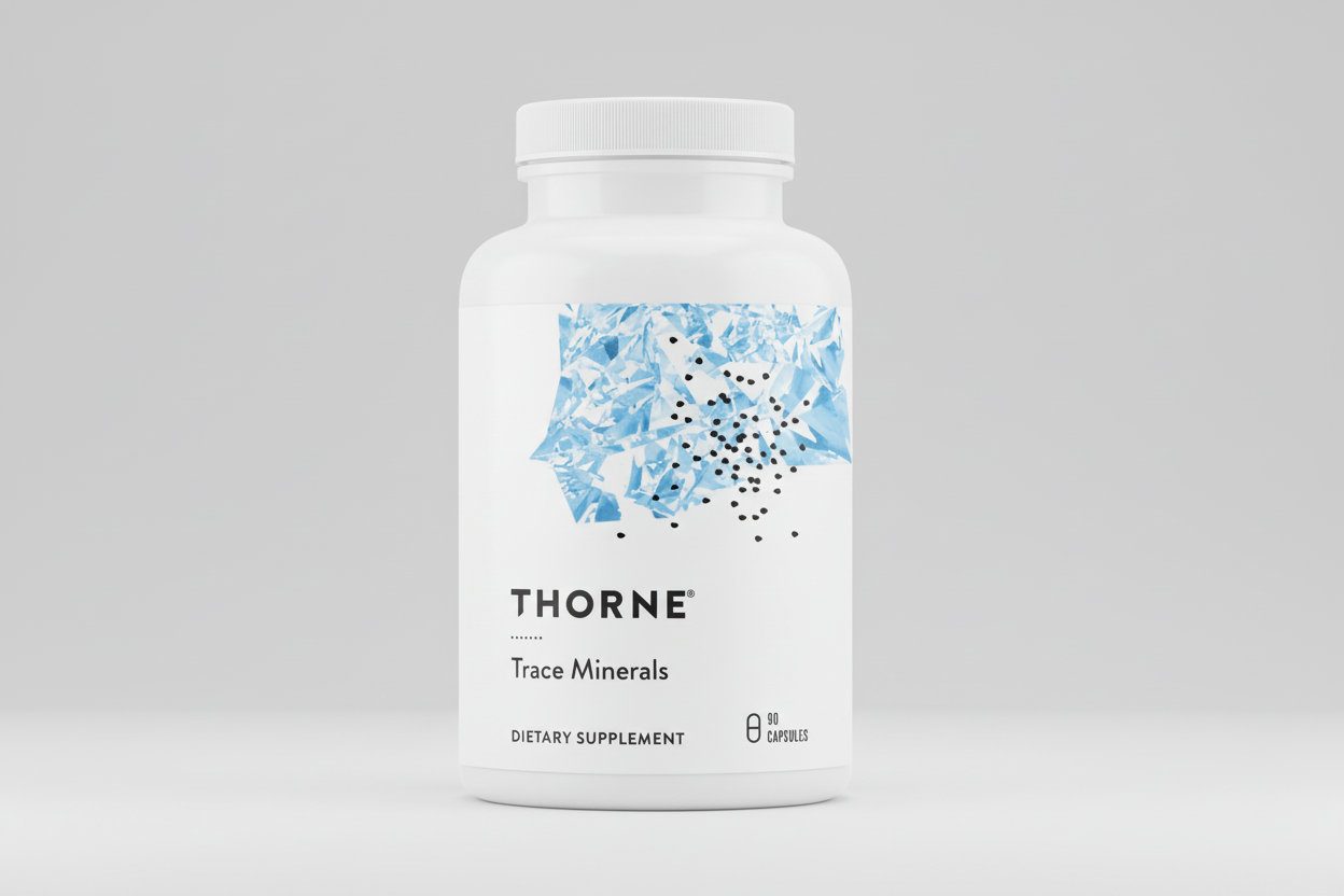 Thorne Trace Minerals dietary supplement bottle on a white background