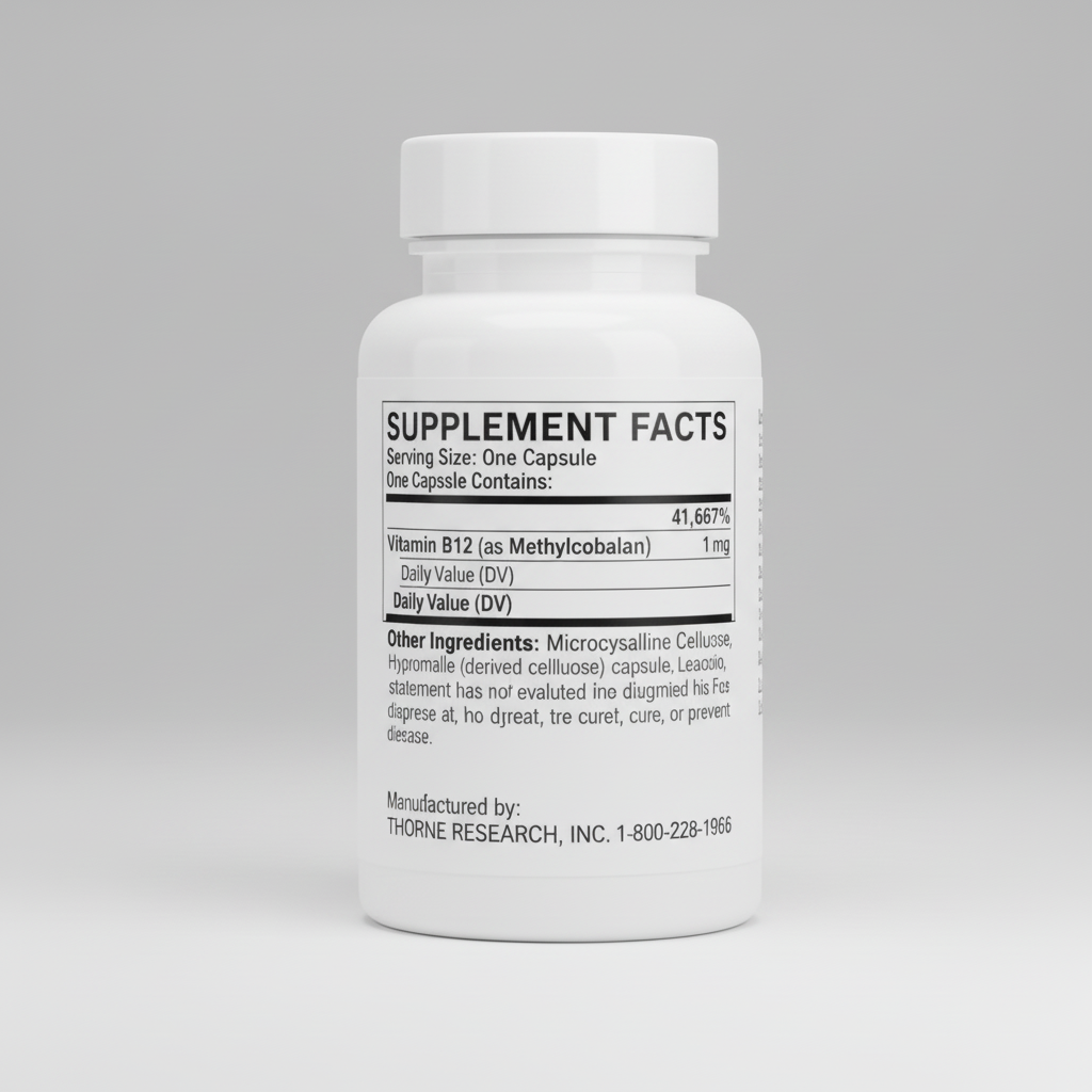 Supplement bottle with label on a white background