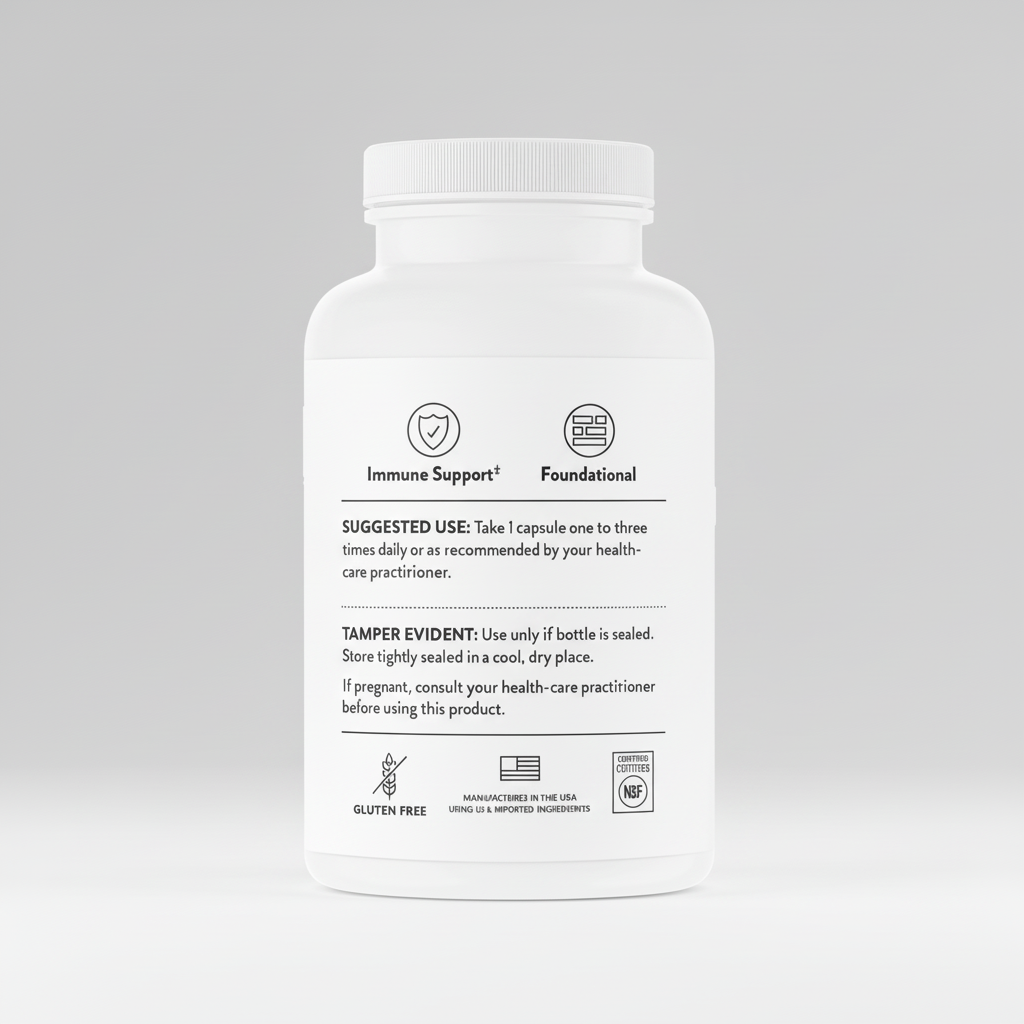 White supplement bottle with label on a black background