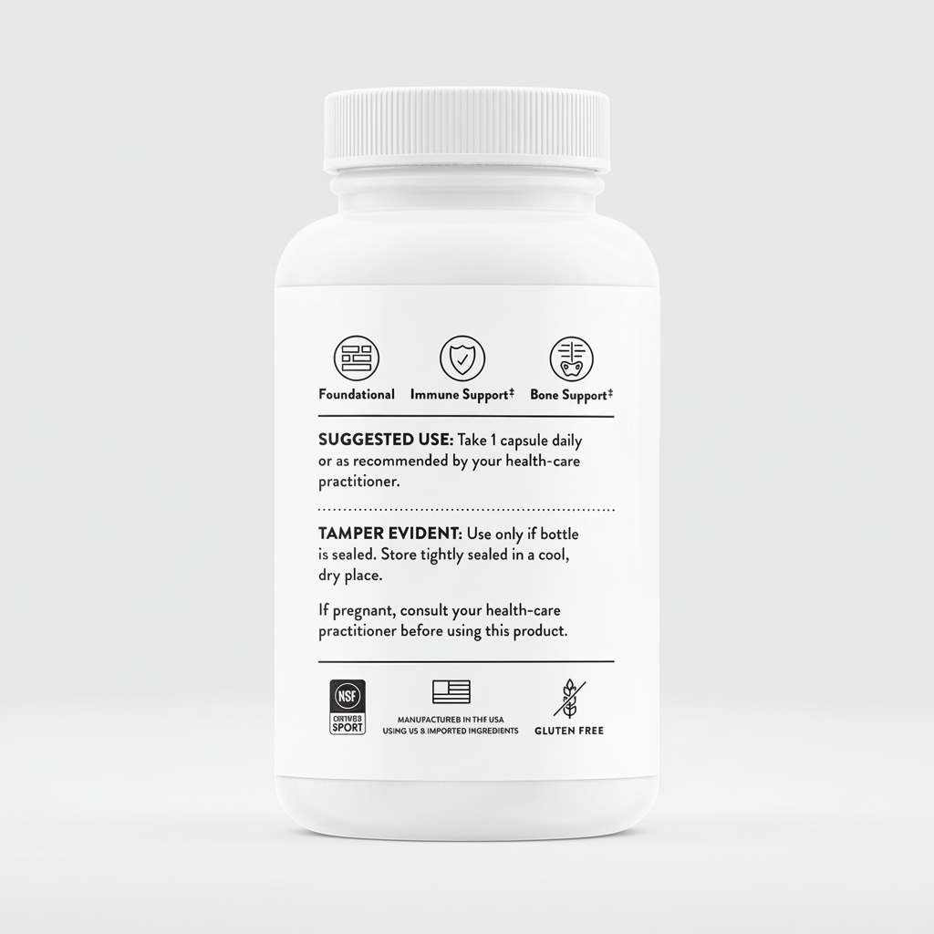 White supplement bottle with label on a black background
