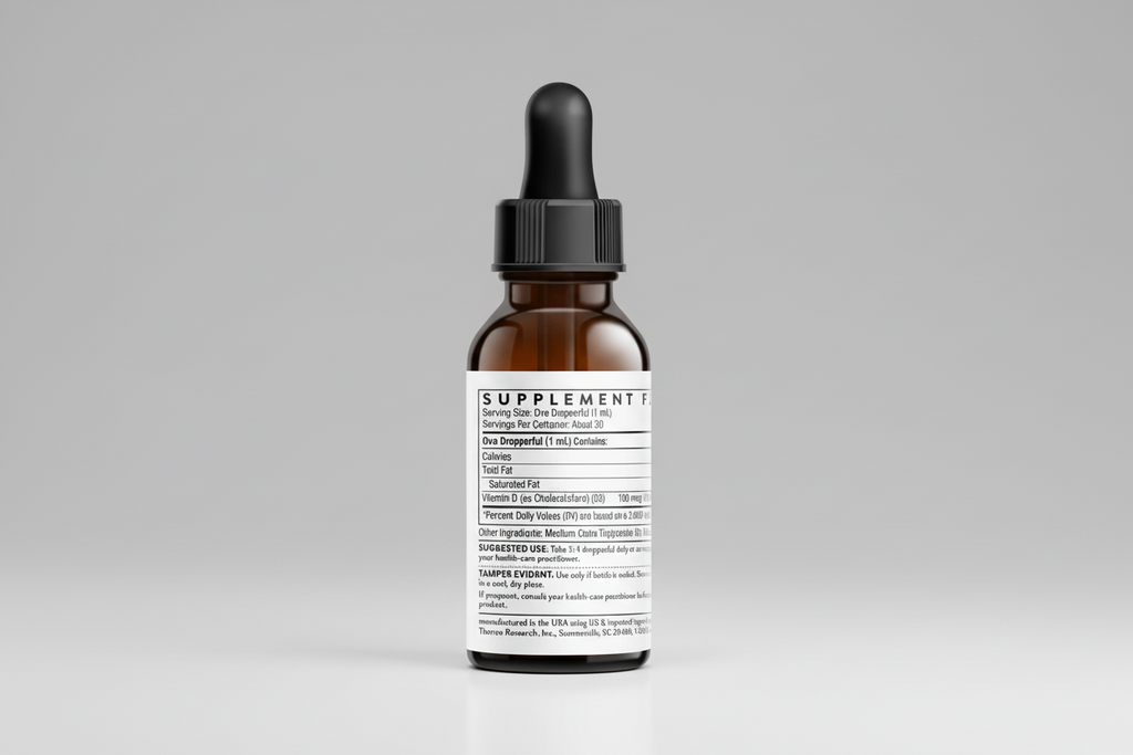 Brown supplement bottle with dropper labeled 'Supplement' on a black background