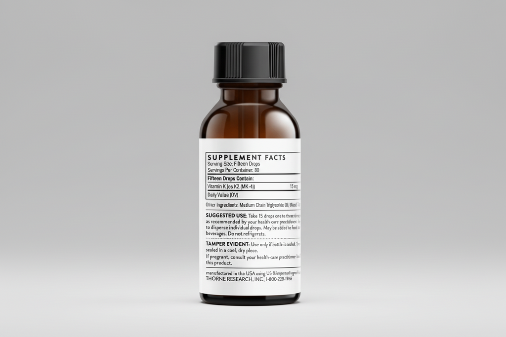 Amber glass supplement bottle with label on a black background