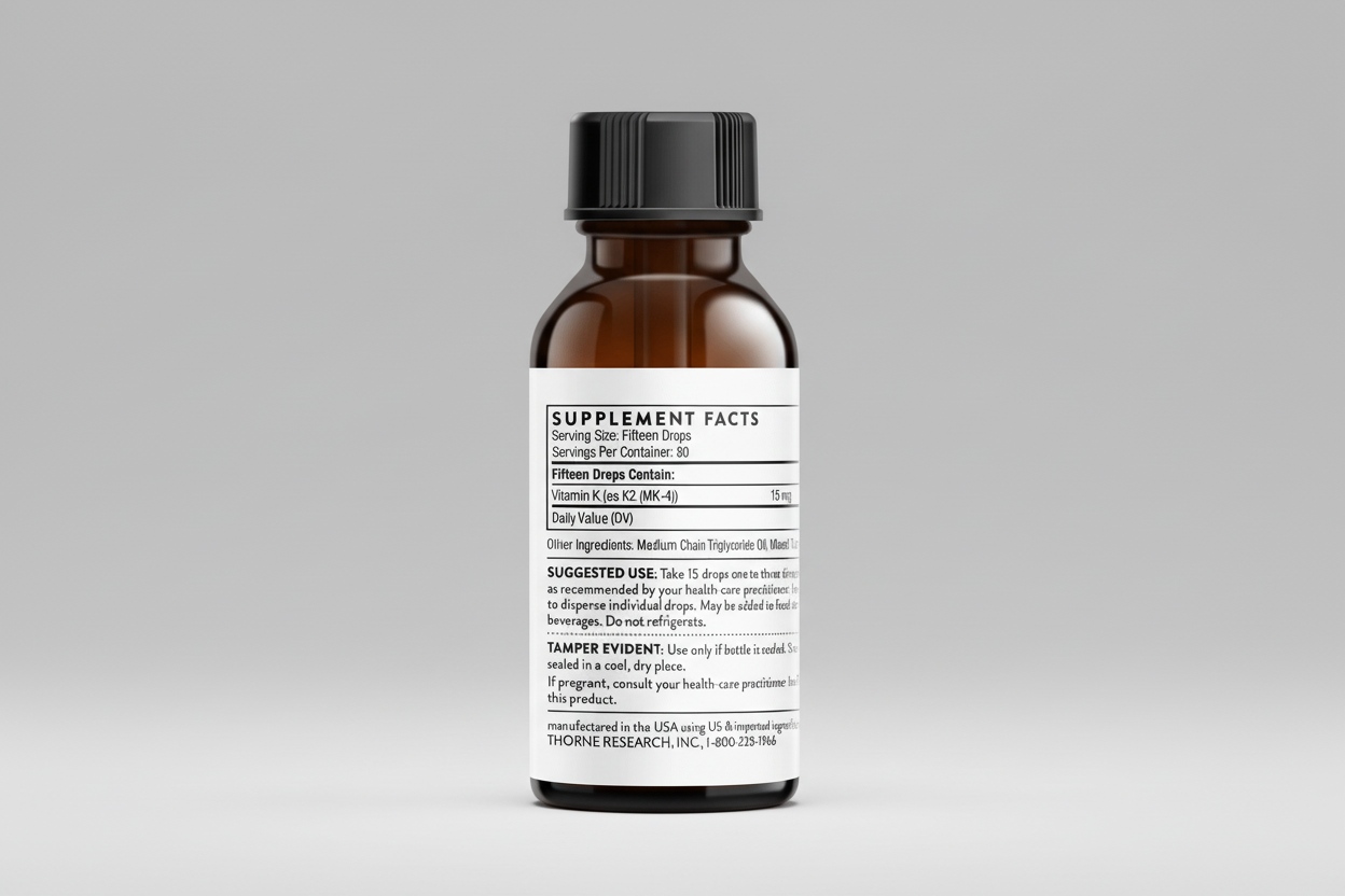 Amber glass supplement bottle with label on a black background