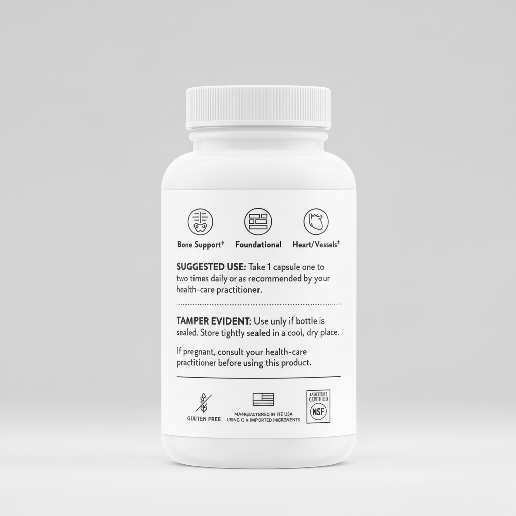 White supplement bottle with label on a black background