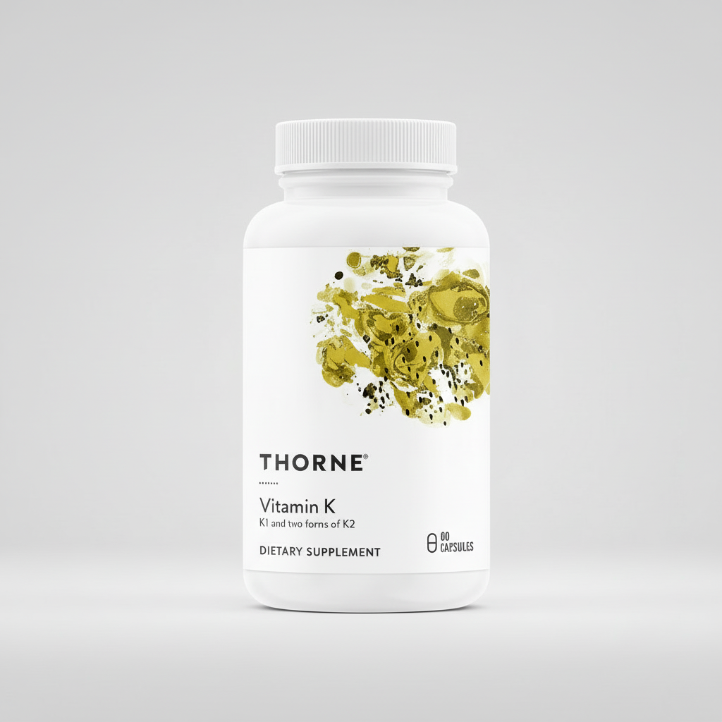 Thorne Vitamin K dietary supplement bottle on a black background