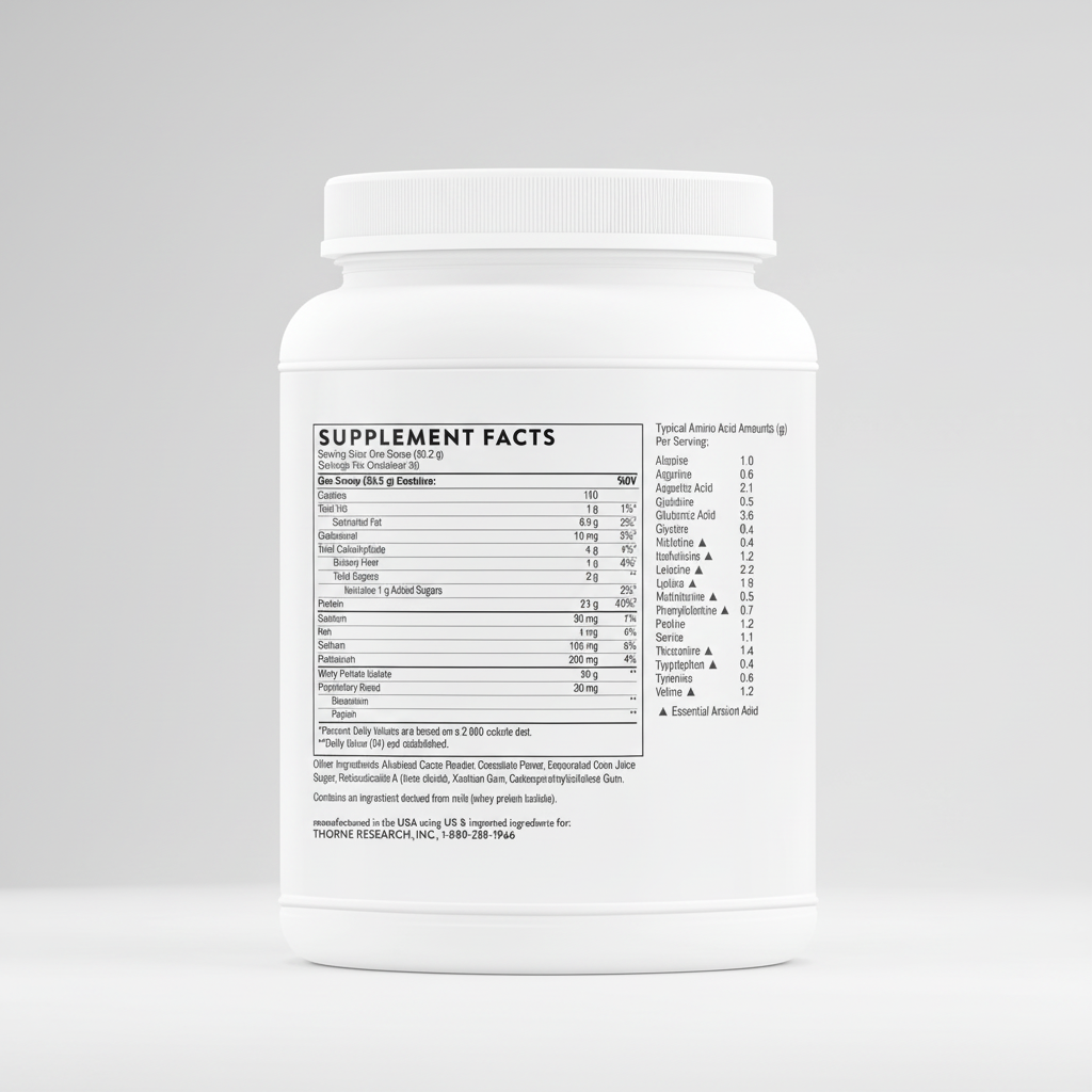Supplement container with a detailed supplement facts label on a white background