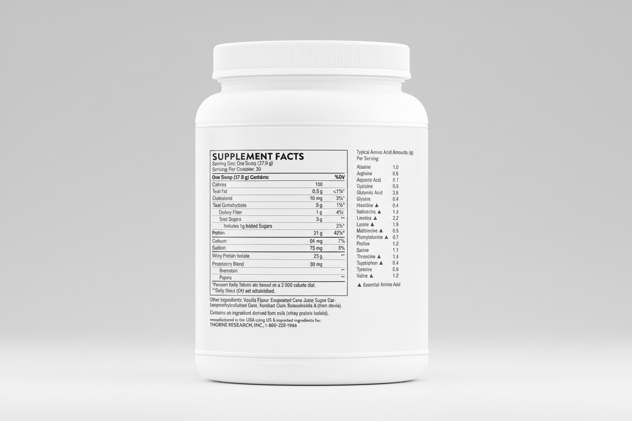 Supplement container with a detailed supplement facts label on a white background
