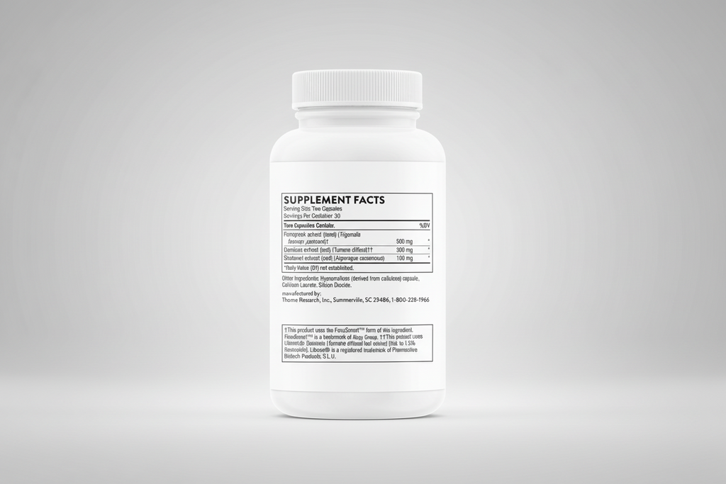 Supplement bottle with label on a white background