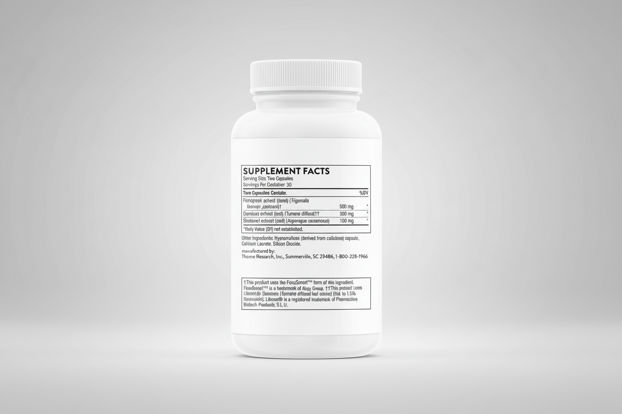 Supplement bottle with label on a white background