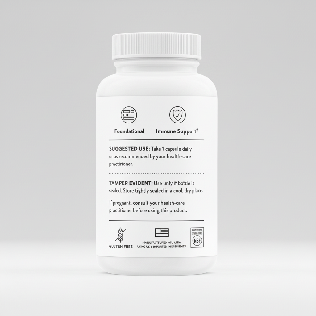 White supplement bottle with label on a black background