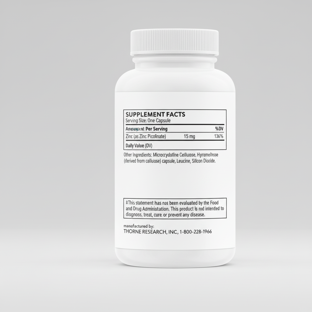 White supplement bottle with label on a black background