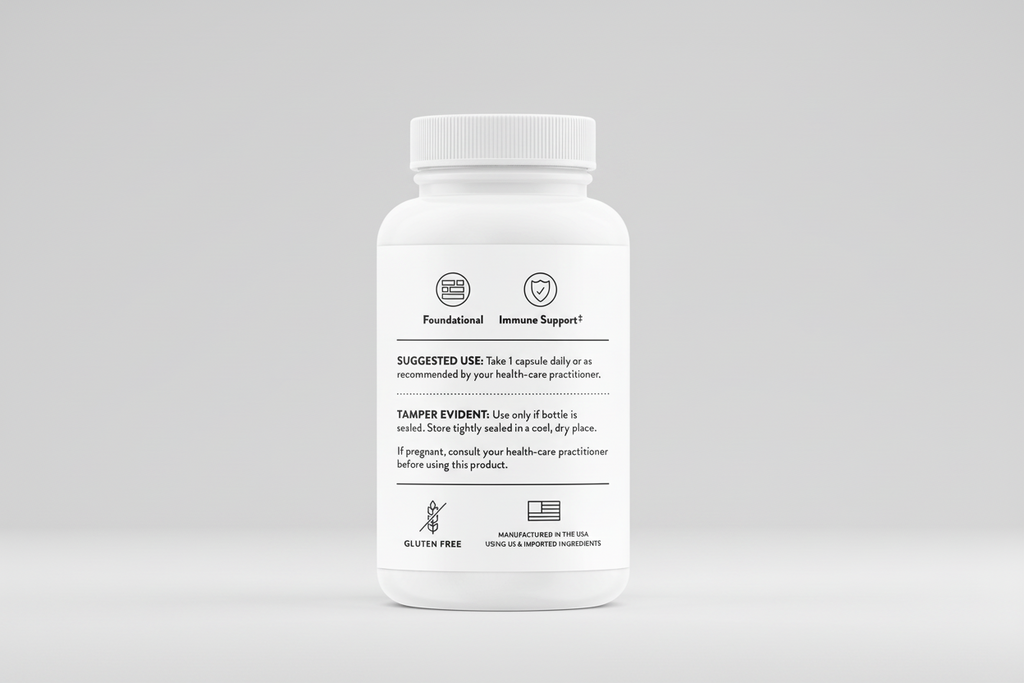 White supplement bottle with label on a black background