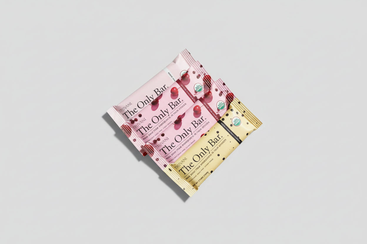 Hand holding a product package with text 'Guilt-Free & On The Go' inside a car.