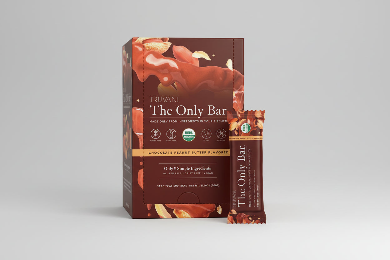 Truvani The Only Bar packaging with a close-up of a single bar on a white background