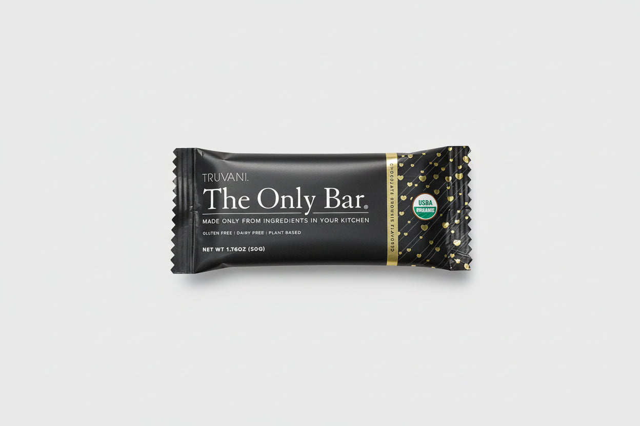 Truvani The Only Bar packaging with brownies in the background
