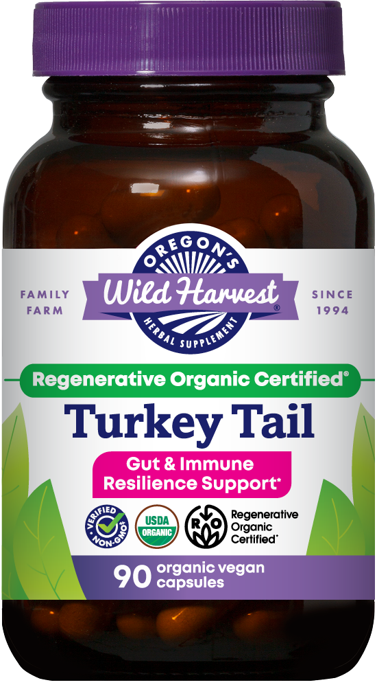 Oregon's Wild Harvest Turkey Tail Regenerative Organic 90 Capsules front