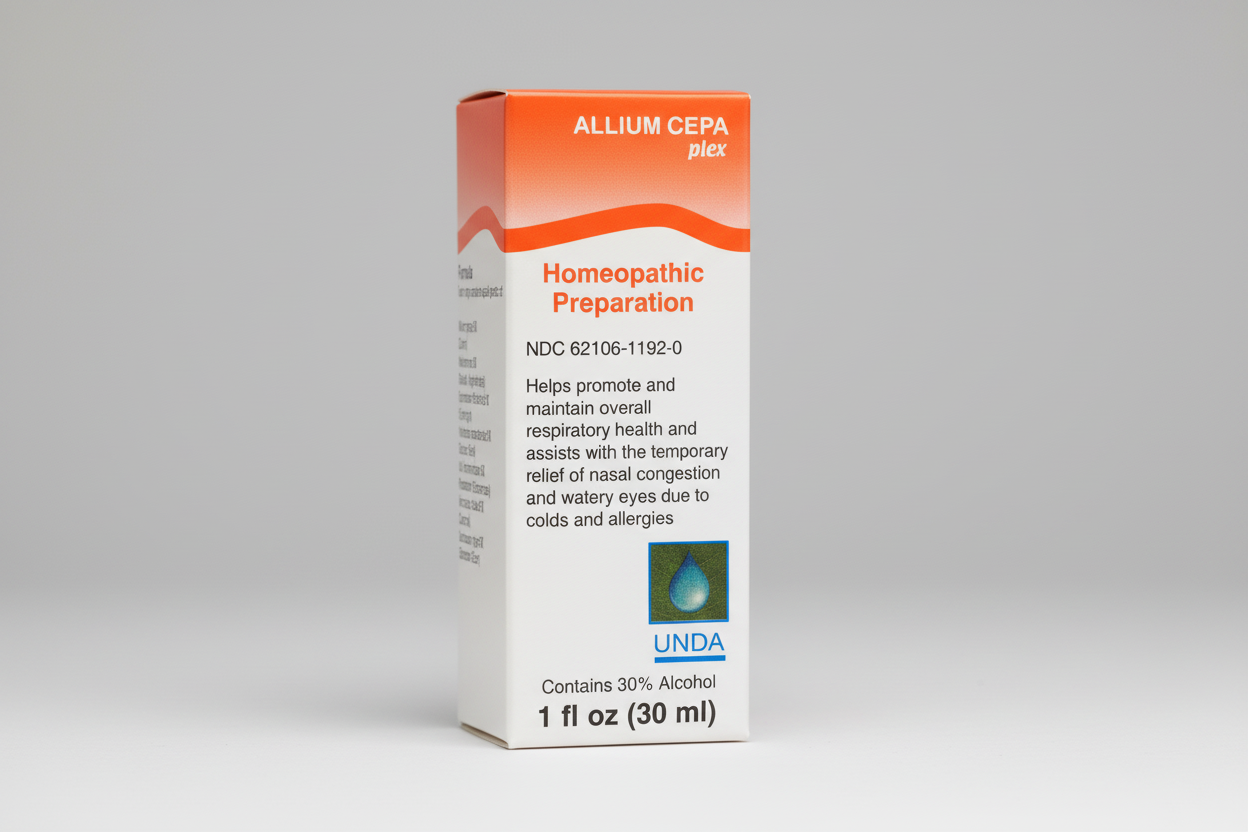 Box of Allium Cepa plex homeopathic preparation by UNDA on a white background