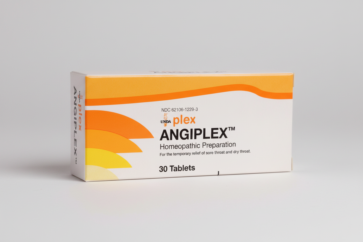 Box of Angiplex homeopathic preparation with orange and white design