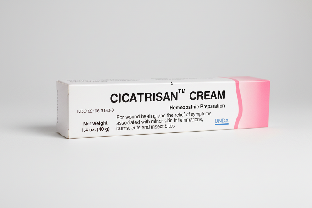 Cicatrisan cream packaging with pink and white design