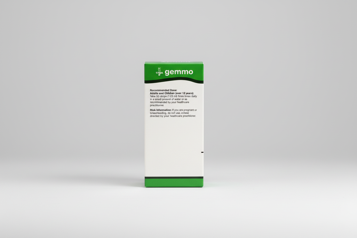 Gemmo UNDA supplement packaging with recommended dose and risk information.