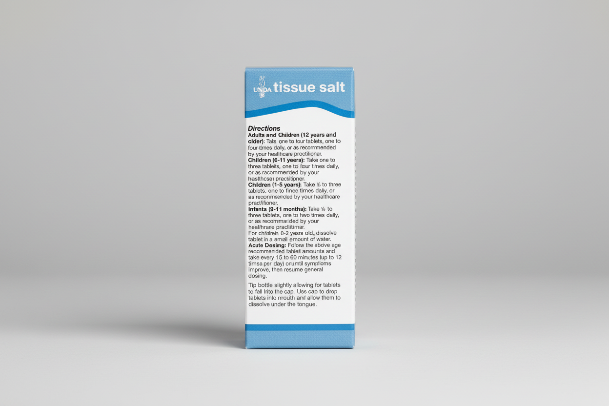 Tissue salt packaging with directions on a white background