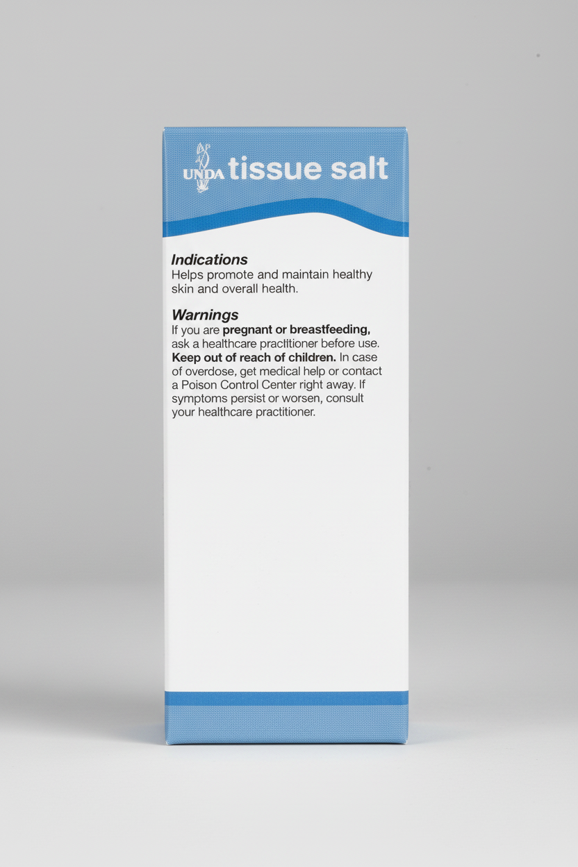 Box of Unda tissue salt with blue and white design on a white background