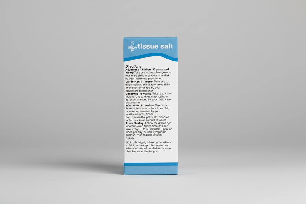 Tissue salt packaging with directions on a white background