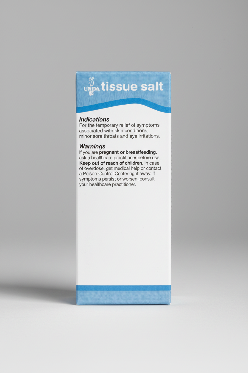 Box of tissue salt with UNDA branding and product details.