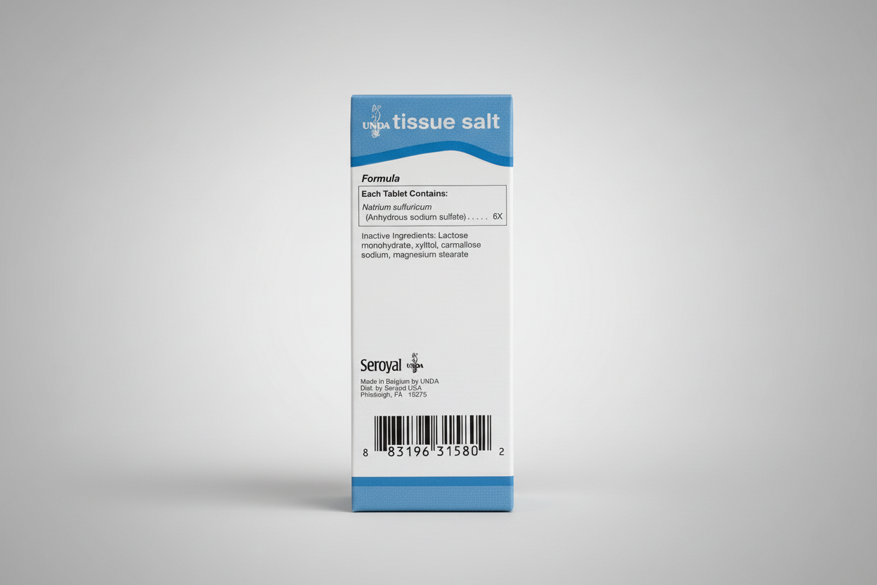 Box of UNDA tissue salt with label and Seroyan branding