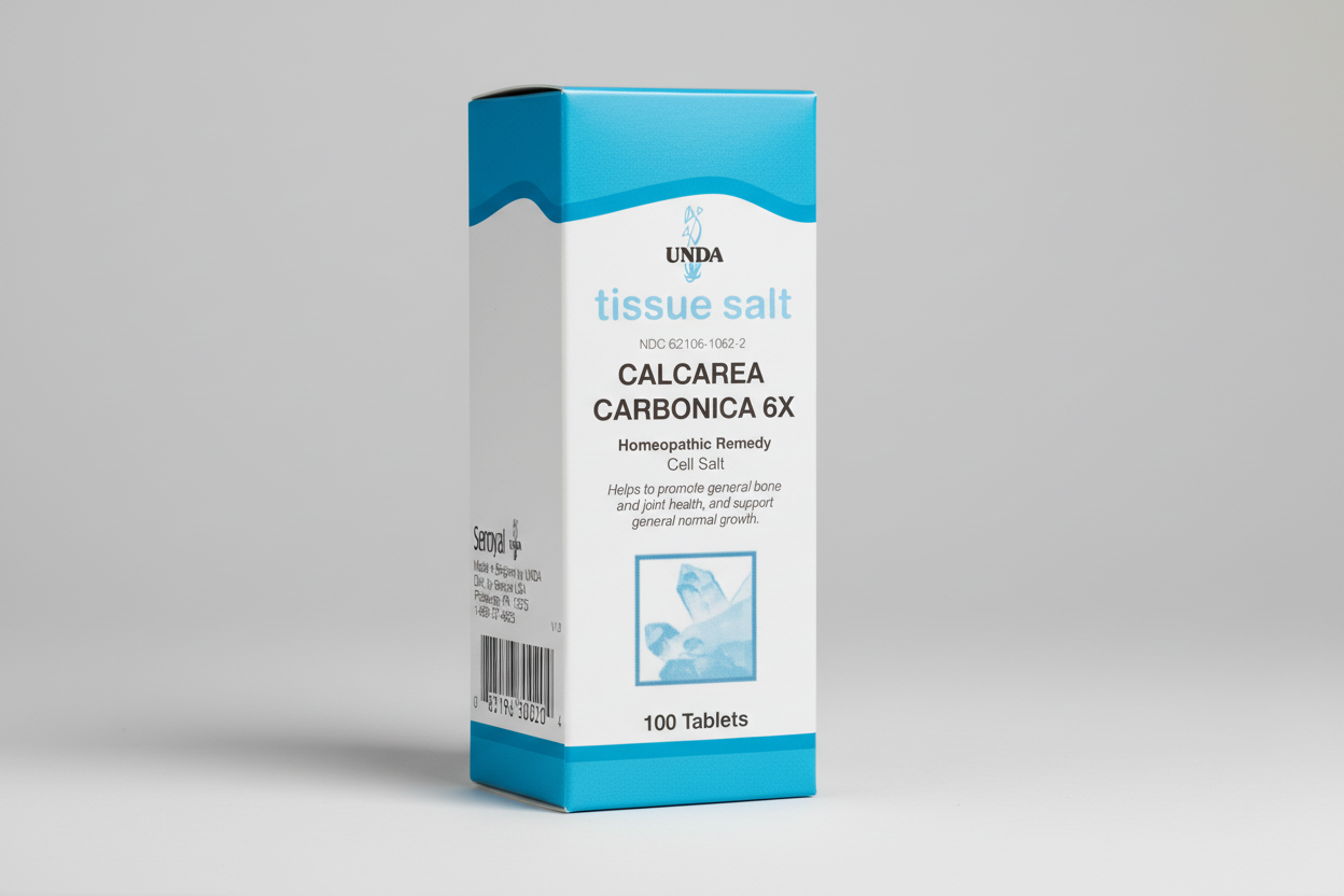 Box of UNDA Calcarea Carbonica 6X tissue salt with blue and white design.