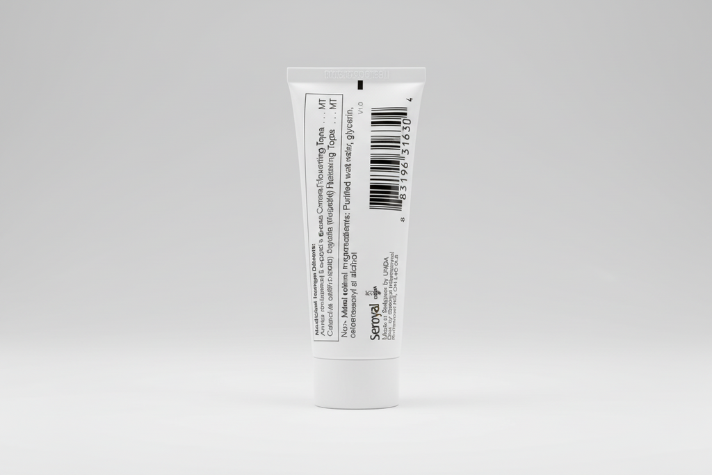 Medication label with ingredients, recommended dose, and risk information.