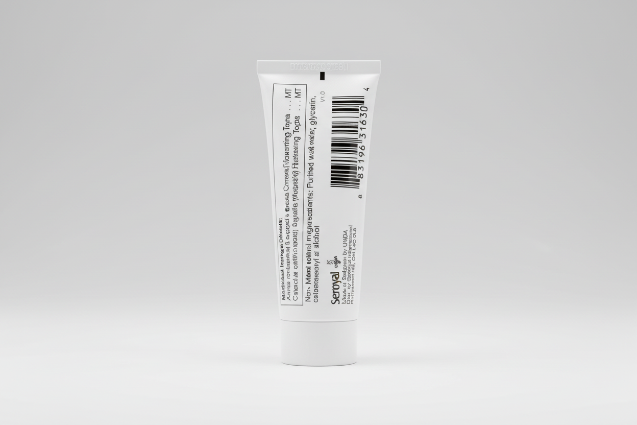 Medication label with ingredients, recommended dose, and risk information.