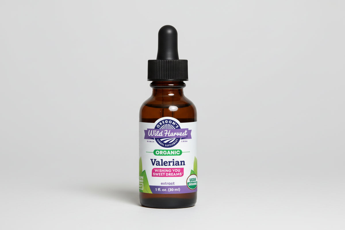 Bottle of Oregon's Wild Harvest Valerian extract on a white background