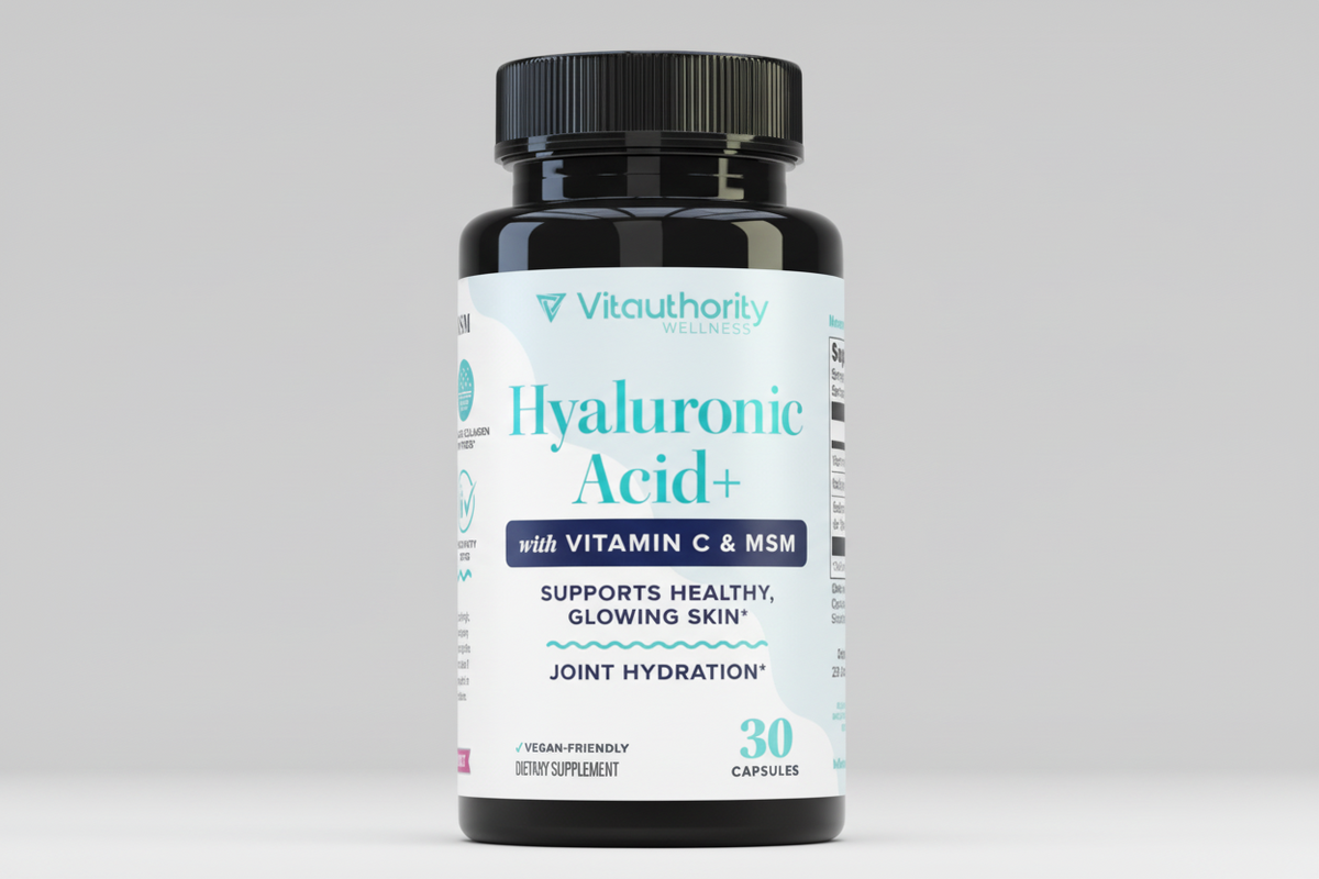 Vita Authority Hyaluronic Acid supplement bottle on a white background