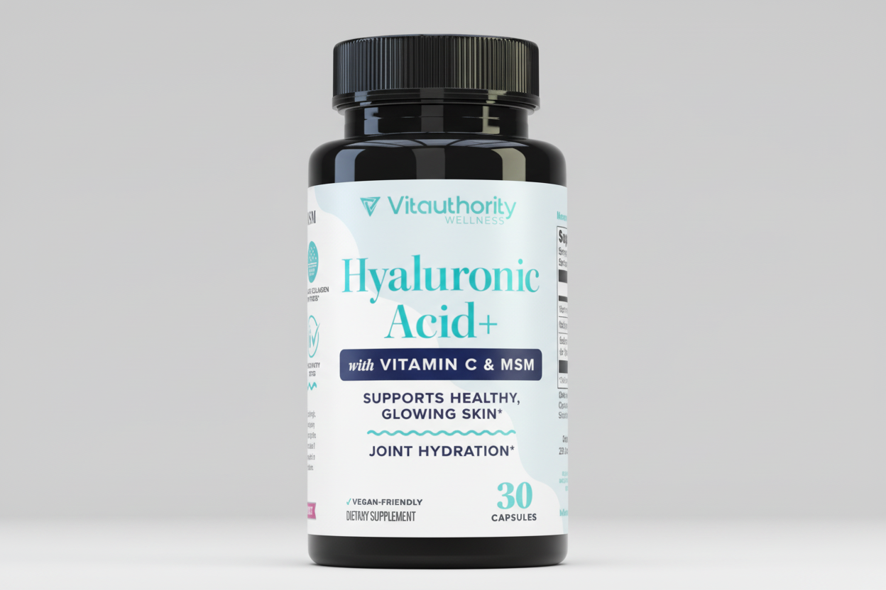 Vita Authority Hyaluronic Acid supplement bottle on a white background
