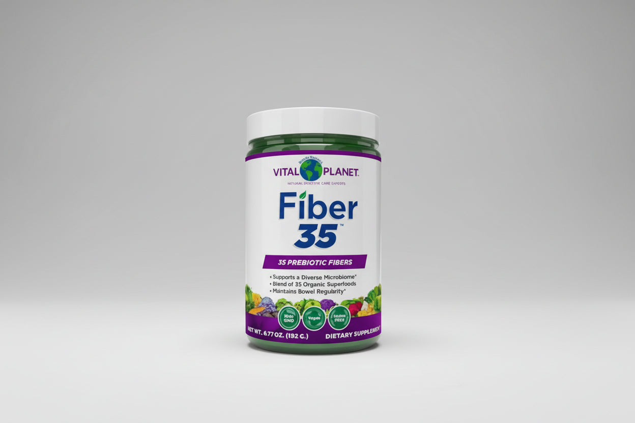 Vital Planet Fiber 35 supplement container on a white background