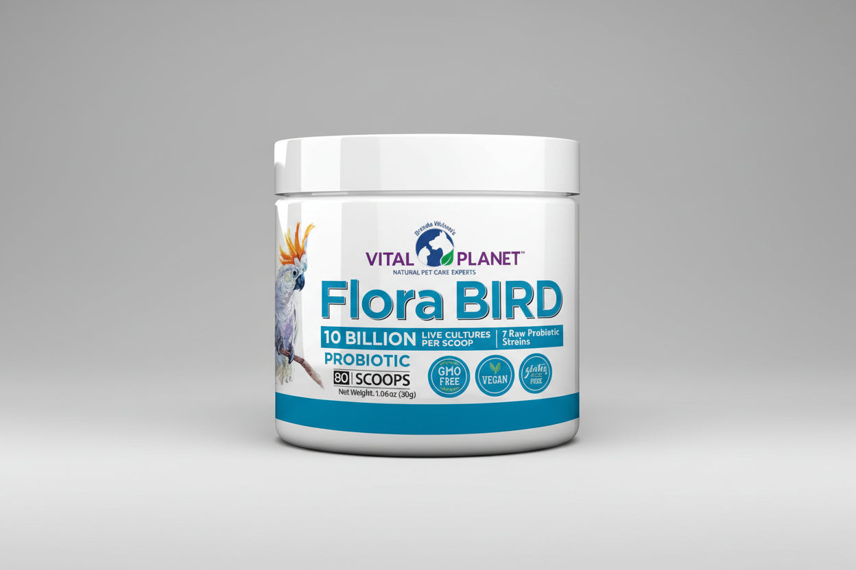 Vital Planet Flora Bird probiotic supplement for birds on a white background