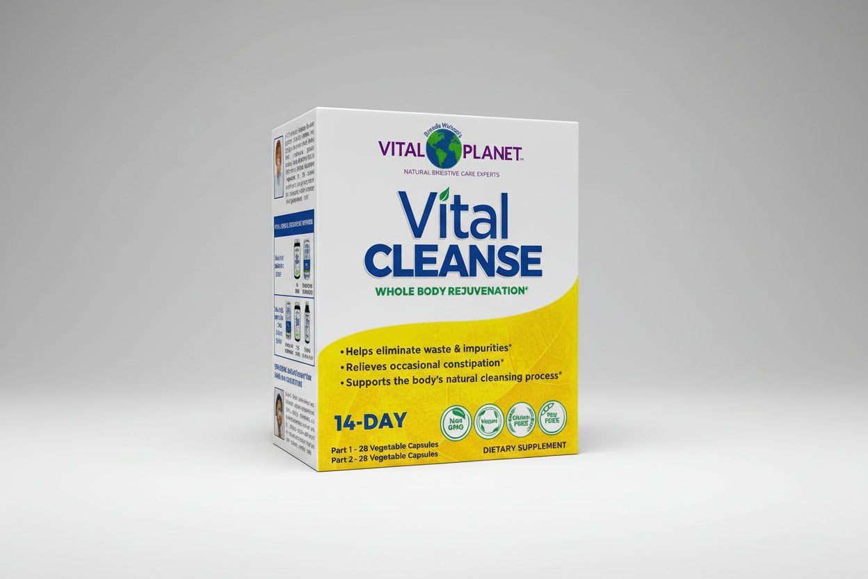 Vital Planet Vital Cleanse dietary supplement box on a white background