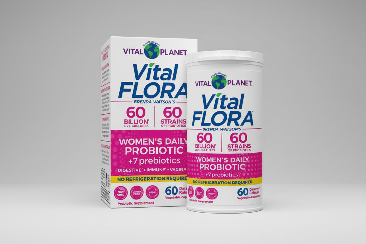 Vital Flora probiotic supplement packaging on a white background