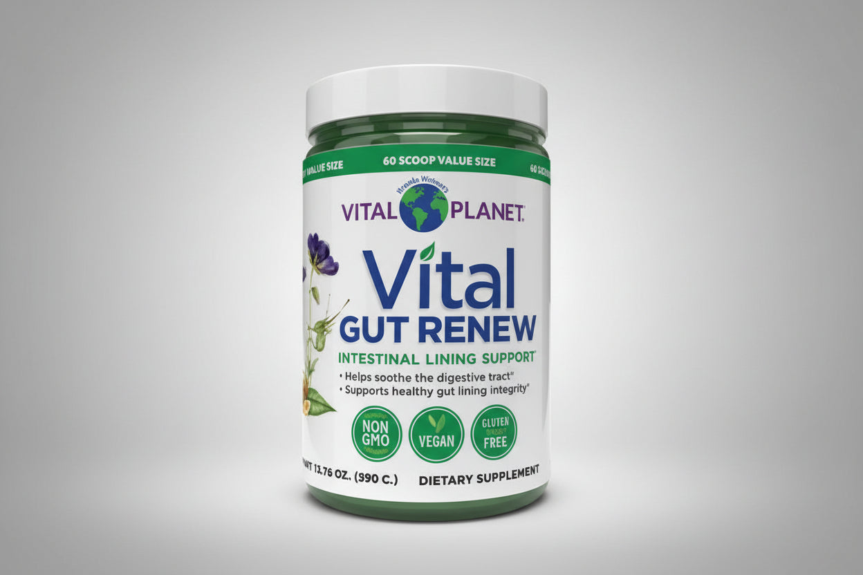 Vital Planet Vital Gut Renew supplement container on a white background