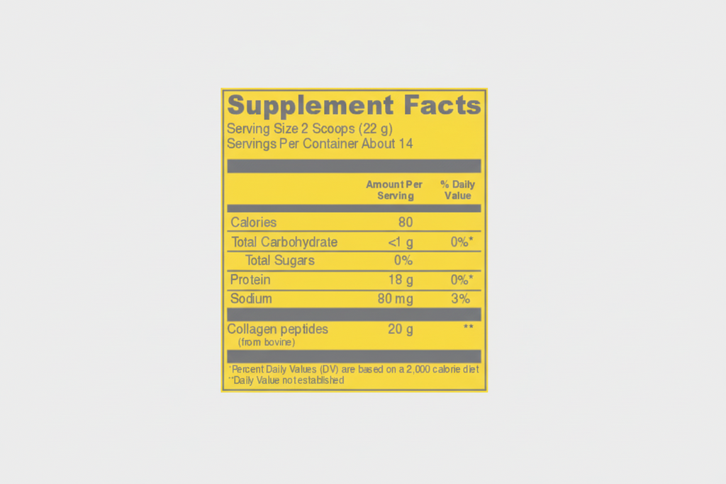 Supplement facts label with yellow background and black text