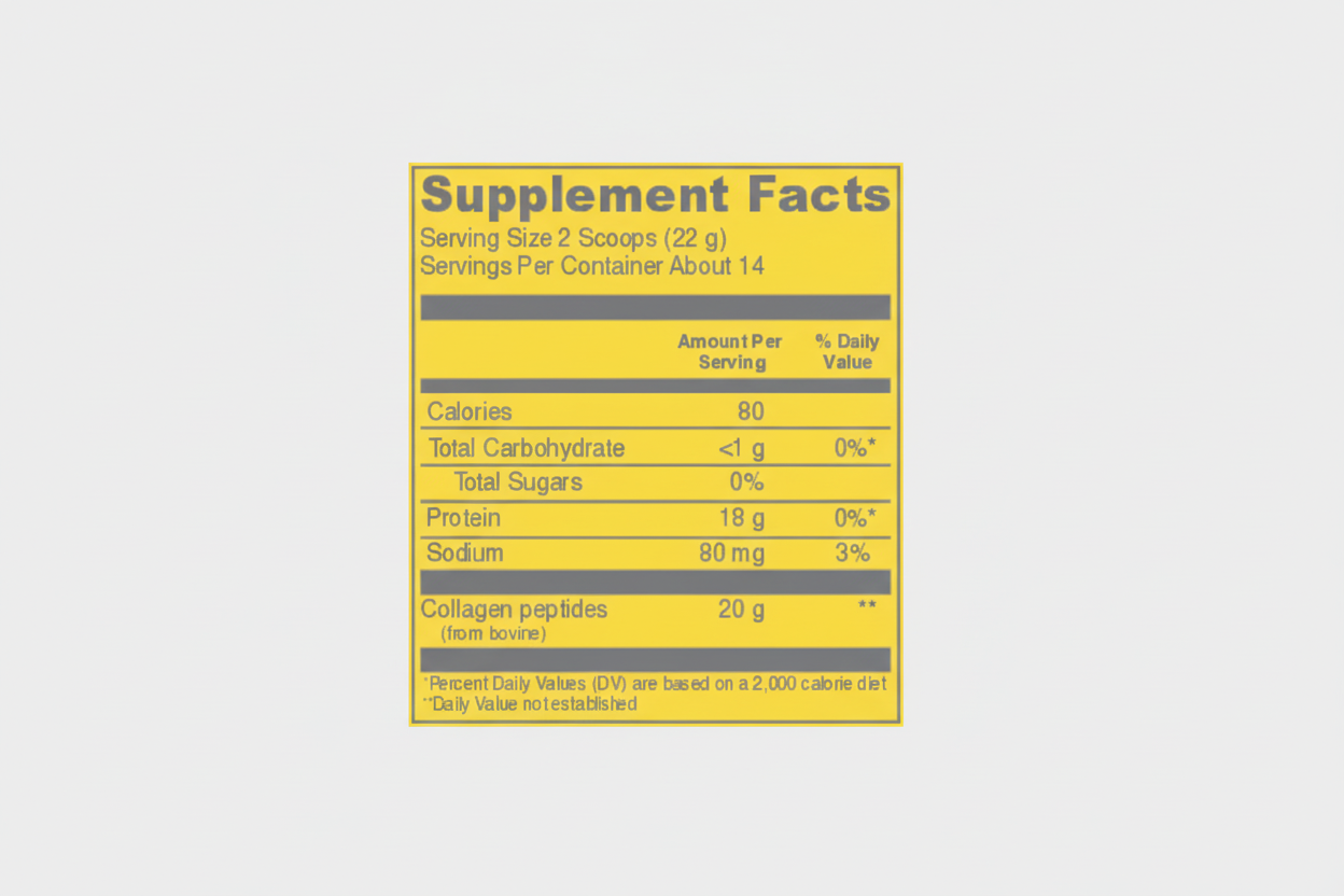 Supplement facts label with yellow background and black text