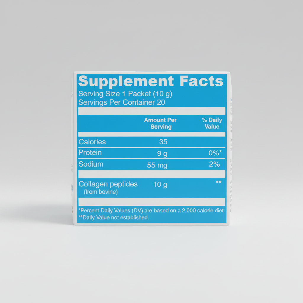 Supplement facts label with blue background and white text