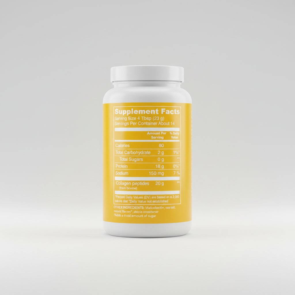 Supplement facts label with yellow background and white text