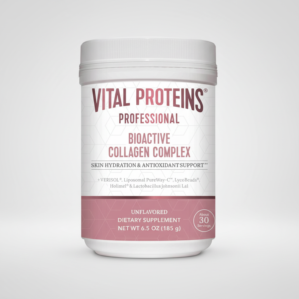 Vital Proteins collagen complex supplement container on a white background