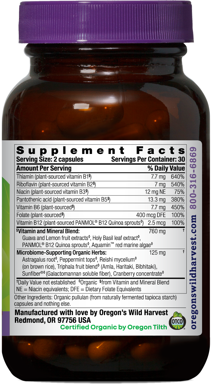 Oregon's Wild Harvest B Complex Organic 60 Capsules right side