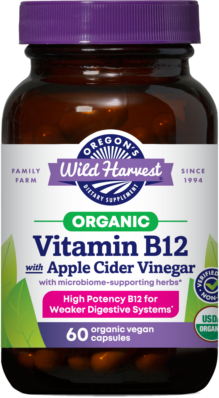 Oregon's Wild Harvest Vitamin B12 with Apple Cider Vinegar Organic 60 Capsules front
