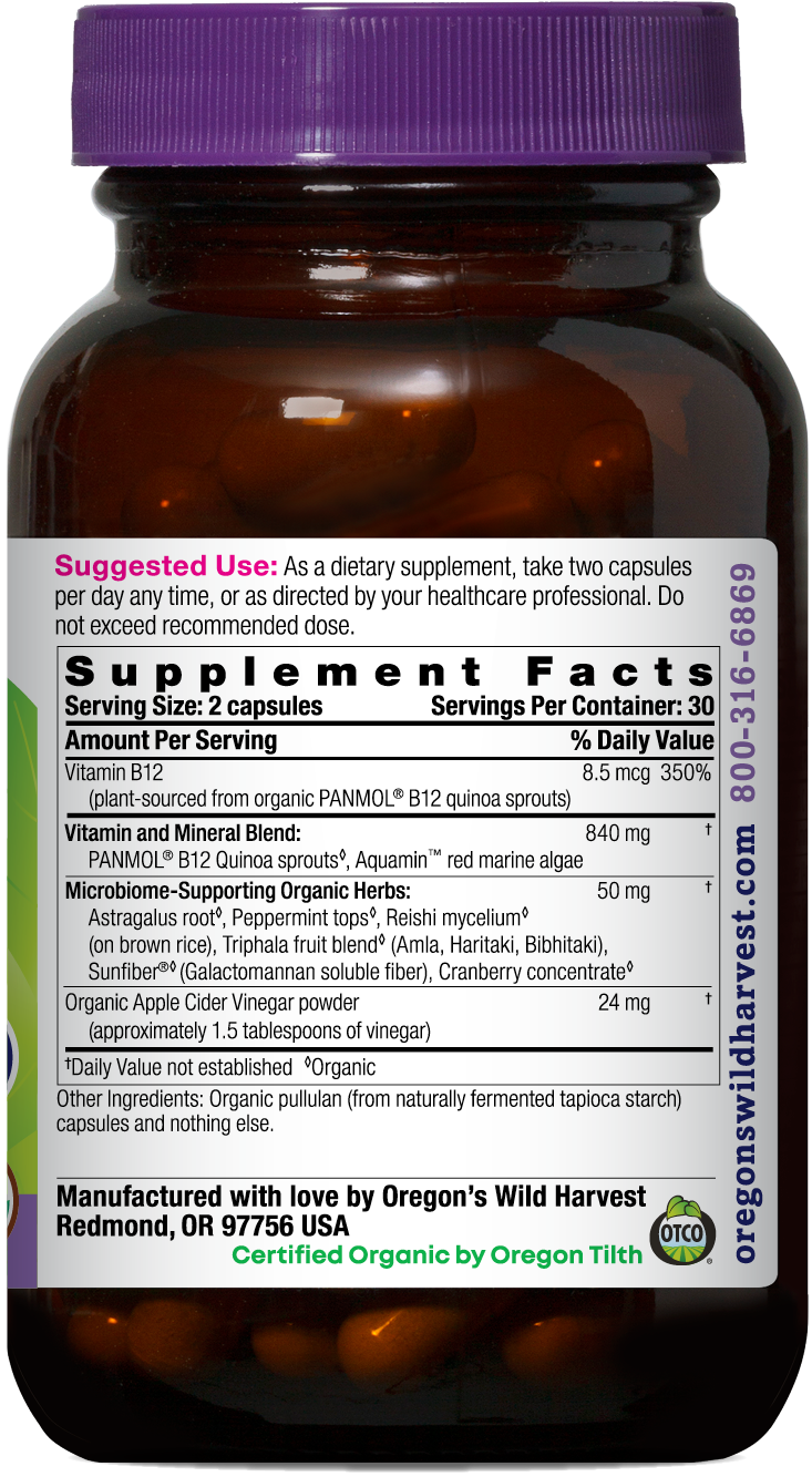 Oregon's Wild Harvest Vitamin B12 with Apple Cider Vinegar Organic 60 Capsules right side