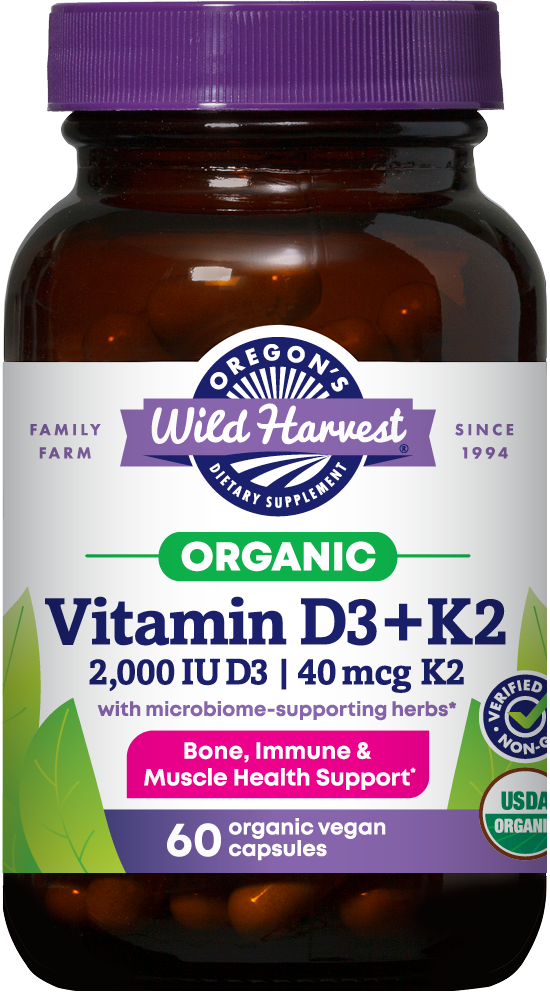 Oregon's Wild Harvest Vitamin D3 & K2 Organic 60 Capsules front