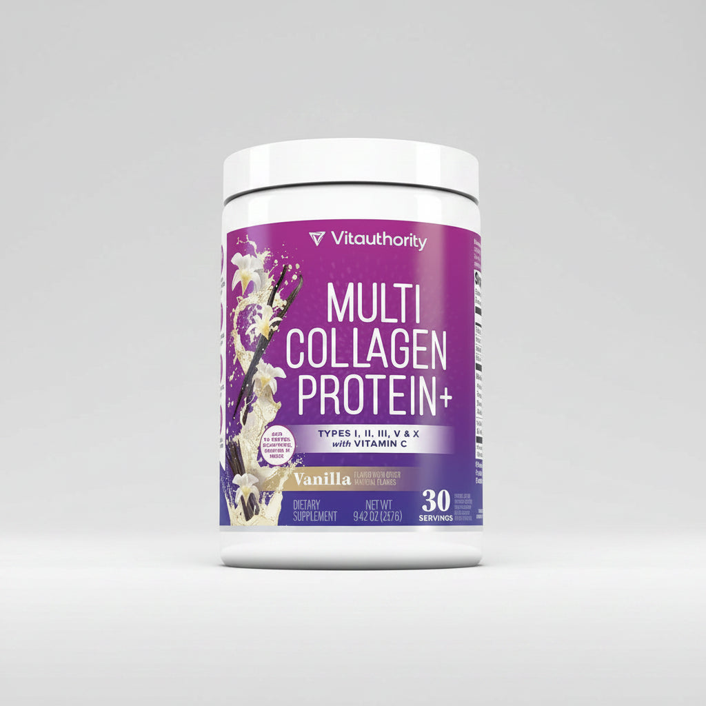 Vitaauthority Multi Collagen Protein+ container on a white background